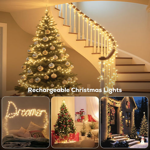 2-Pack 66ft 200LED 1200mah Rechargeable Battery Operated String Lights, Total Rechargeable String Light Waterproof