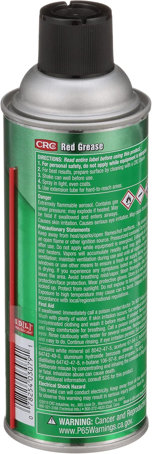 CRC 03079 11 OZ, Red Grease WT Multi-Purpose Aerosol Lubricant, Red Color for Easy Visual Inspection