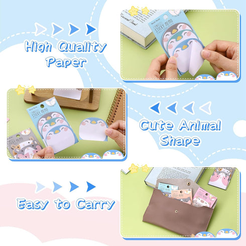 Cute Sticky Notes, 6 Pack 270 Sheets Kawaii Cartoon Animal Sticky Notes, Self-Stick Memo Pads for School