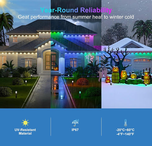 House,50ft 30 LEDs,IP67 Aogled Permanent Outdoor Lights for RGB+IC Smart Eave Lights with Waterproof,Remote/APP