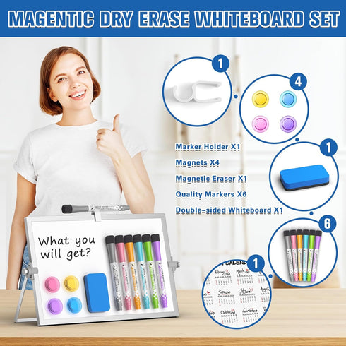 Grtard Magnetic Dry Erase Board with Stand, 12''x8'' Dry Erase White Boards, Portable Double-Sided Easel for Kids