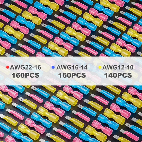 haisstronica 460PCS Heat Shrink Spade Connectors, AWG 22-10 Female and Male Quick Disconnect Spade Terminals