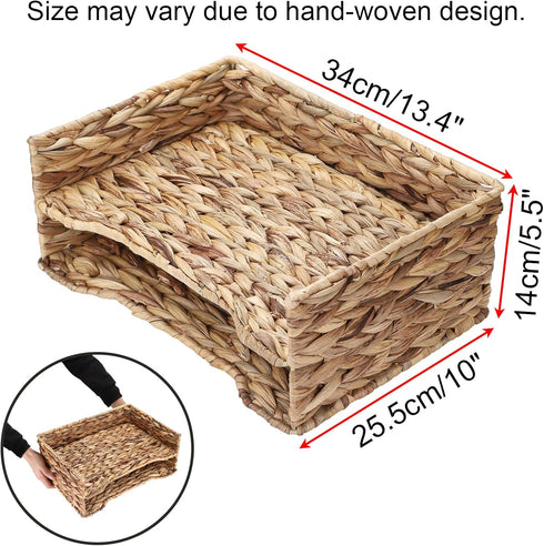 BTSKY 2 Tier Water Hyacinth Letter File Storage Basket, Woven Paper Organizer Tray for Desk Document and Office Paper