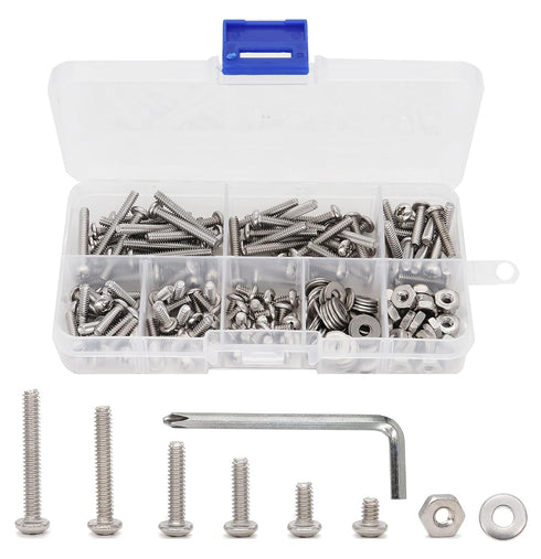 binifiMux Assortment Kit for 3D Printer, Machine, Stainless Steel 304, #6-32 Pan Head Phillips Screws, Nuts, Washers,