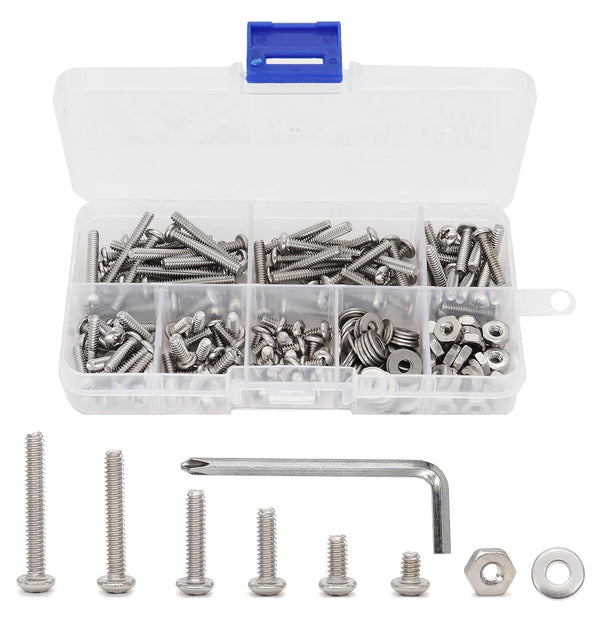 binifiMux Assortment Kit for 3D Printer, Machine, Stainless Steel 304, #6-32 Pan Head Phillips Screws, Nuts, Washers,