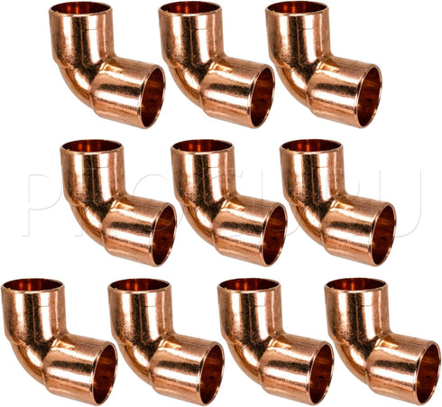 10-Pack Copper 1/2-Inch 90-Degree Elbow CxC Sweat - Certified Safe for Potable Water (CW9S0012-10P)