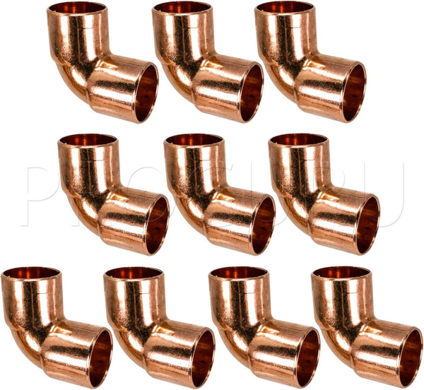 10-Pack Copper 1/2-Inch 90-Degree Elbow CxC Sweat - Certified Safe for Potable Water (CW9S0012-10P)