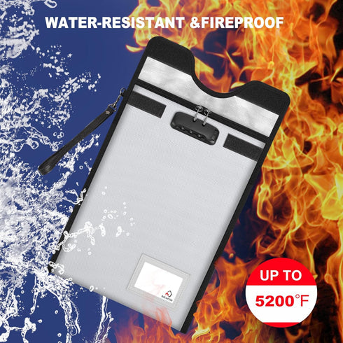 Fireproof Document Bag with Lock (5200 ) - 15 x 11 Waterproof Zipper Pouch for A4 A5 Legal Letter Size Document,