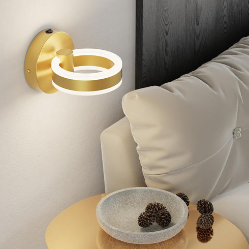 LED Wall Sconces with ON/Off Switch, Gold Rotatable Hardwired Wall Light Fixtures, Built in USB Charging Port, Modern