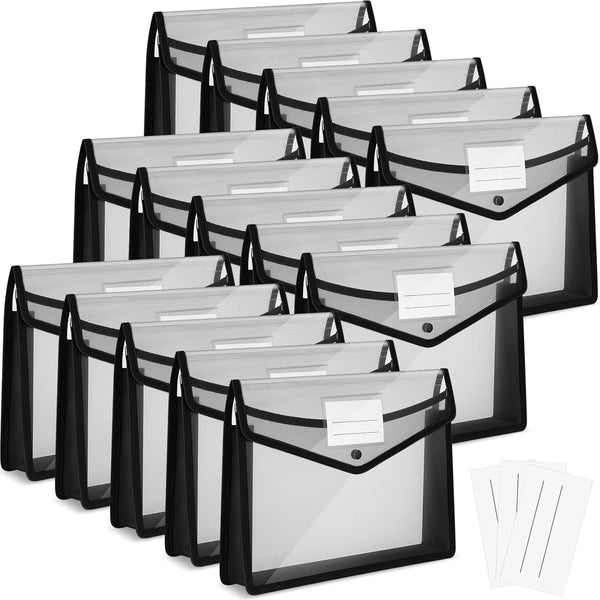 Teling 15 Pieces Plastic File Folders - A4 Colorful Document Organizer with Button Closure and Waterproof Pouch