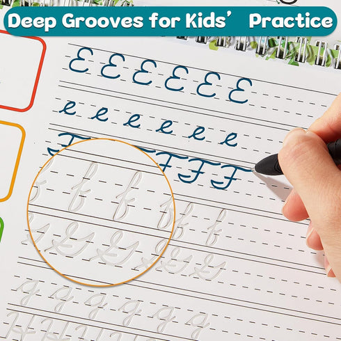 4 Pack gisgfim Grooved Cursive Handwriting Workbook Kit Magic Reusable Grooved Handwriting Practice with Disappearing