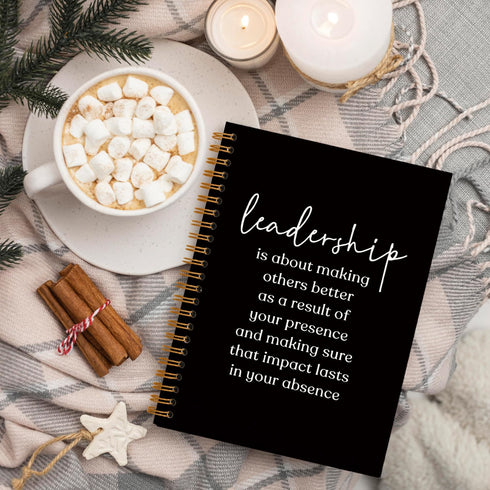 Leadership Definition Notebook Journal, Best Gifts for Work Office School, Black Hardcover Spiral Notebook