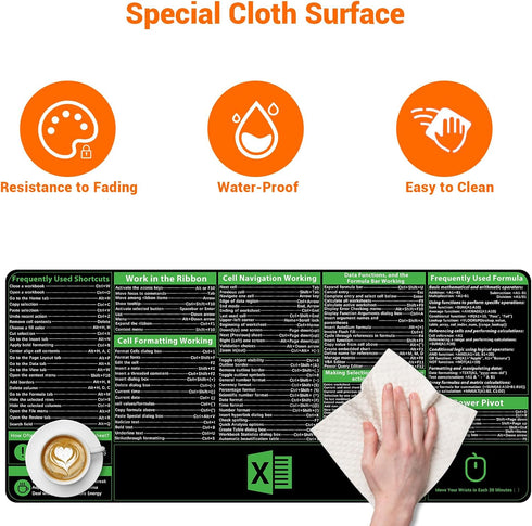 Excel Shortcuts Mousepad, Upgraded Pro Version, XXL Giant Desk Mat, Stitched Edges, Non-Slip Base, 35.4”x15.7”