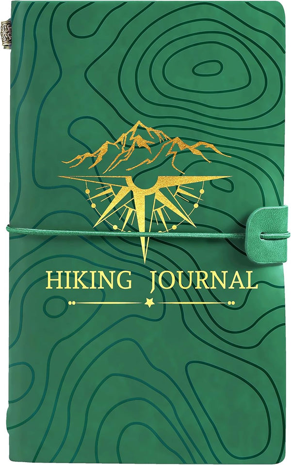 InnoBeta Leather Journal Notebook for Hiking Lovers, 7x5 Inches, Embossed Sketchbook, Travel Diary, Green