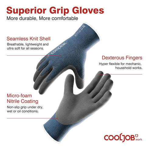 COOLJOB Micro-Foam Nitrile Safety Work Garden Gloves with Touchscreen Fingers, 6 Pairs Lightweight for Men s Sweaty