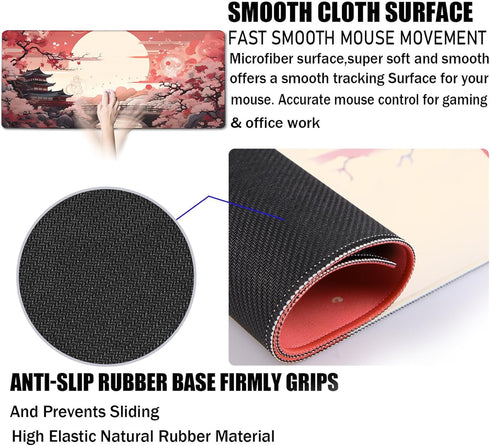 Jovlio 31.5" 15.7" Sunset Japanese Large Gaming Mouse Pad with Stitched Edges, x Large Extended Computer Pad, Mouse Pad