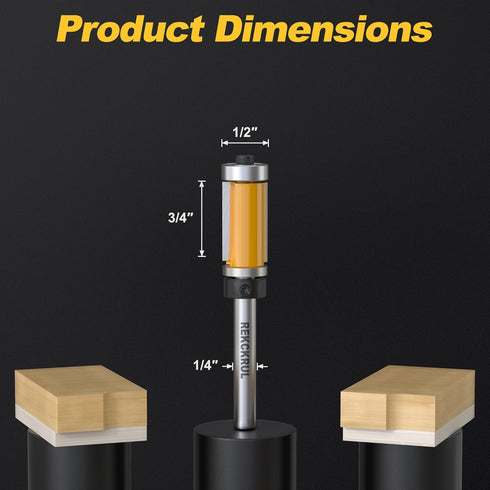 1/4 Inch 1/2" 3/4" Top and Bottom Bearing Flush Trim Router Bits, Shank, Cutting Diameter, Cutting Length