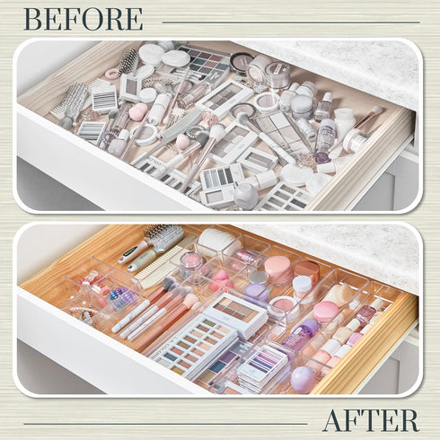 STORi SimpleSort 18-Piece Stackable Clear Drawer Organizer Set, Multi-size Trays for Makeup Vanity and Office Desk