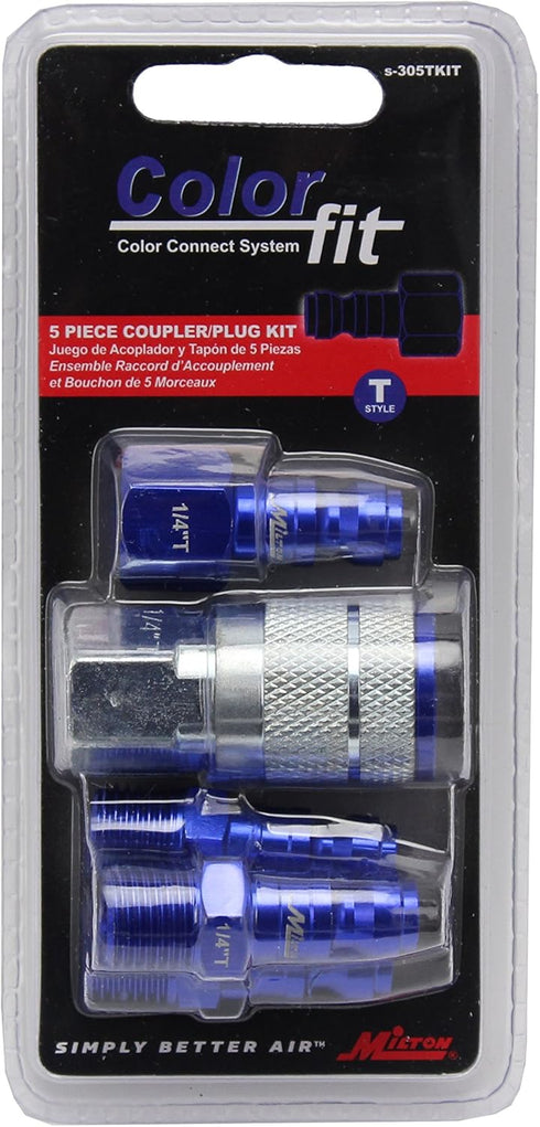 ColorFit Coupler & Plug Kit - 5 Piece, T-Style 1/4" NPT Blue