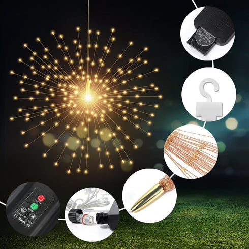 4 800LED 8 Dimmable Pcs Solar Starburst Sphere Lights,Firework Light Remote Control Timer Modes Waterproof Hanging