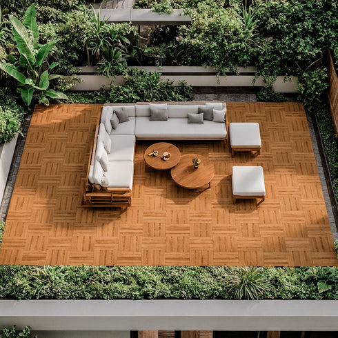 12" 12" 27 (4-Slat Acacia Wood Deck Tiles, x Interlocking Outdoor Flooring for Patio, Balcony, Backyard & Garden