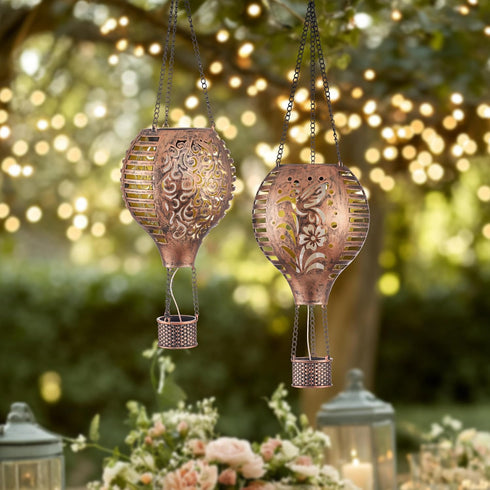 2 Pack Hummingbird Mom,18 Inch TERESA'S COLLECTIONS Flame and Hot Air Balloon Hanging Solar Lantern for Garden Decor