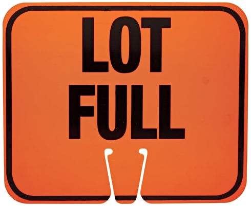 Cortina ABS Plastic Traffic Cone Sign, "LOT FULL" 12.75" Width x 10.375" Height, Black On Orange