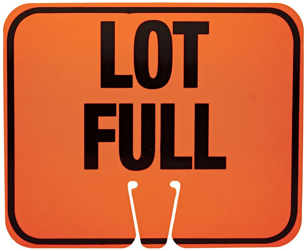 Cortina ABS Plastic Traffic Cone Sign, "LOT FULL" 12.75" Width x 10.375" Height, Black On Orange