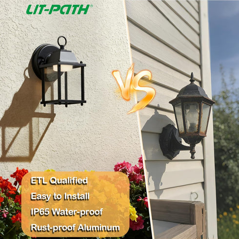 3000K 9.5W 800 1-Pack LIT-PaTH Outdoor LED Wall Lantern, Wall Sconce as Porch Lighting Fixture, Warm White, Lumen