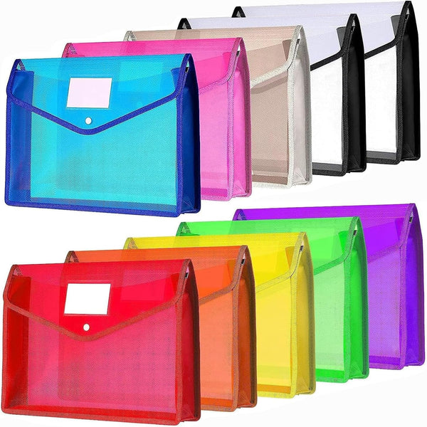 Plastic File Folders, 10 Pcs A4 Expandable Waterproof Pouch Envelopes with Snap Closure for Office/Business/School