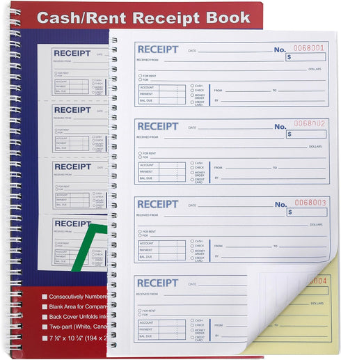 Gimehome Money and Rent Receipt Book 2-Part Carbonless 7-5/8" x 11" Spiral Bound