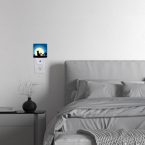 AOWULA 0.5W 0.5W Halloween Night Lights Plug into Wall,Black Cat Moon Night Light Dusk to Dawn Sensor LED Lamp