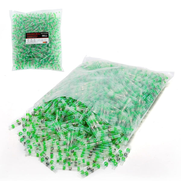 HKS 800 PCS Heat Shrink Solder Seal Wire Connectors - Green 18-16 AWG, Waterproof & Insulated Butt Connectors