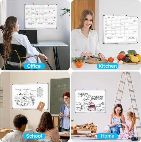White Board Dry Erase Board for Wall, 24" x 18" Magnetic Calendar with Hourly Time Slots, Double-Sided for Office,