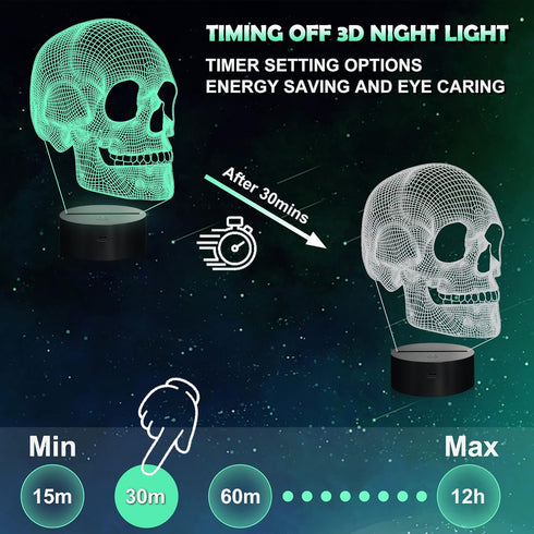 Ammonite 3D 16 Skull Night Light for Kids, Illusion Lamp LED Desk Table Lamp Colors Change with Remote Control