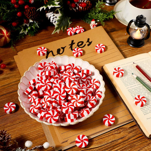 Zhanmai 100 Pcs Candy Erasers, Christmas Large Erasers for School Kids, White and Red Candy Shape