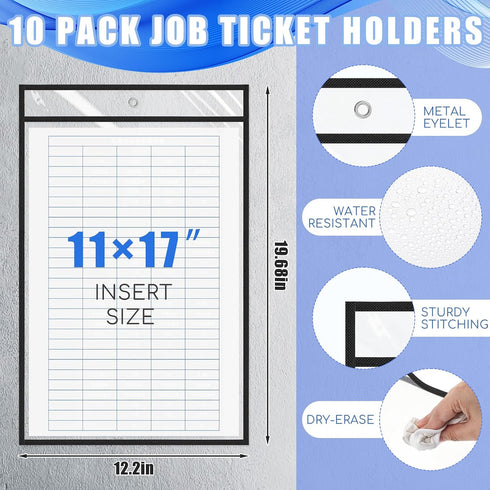 Feifeiya 10 Pack 11 17 Inch x Job Ticket Holders, Dry Erase Pockets, Clear Paper Sleeves, Shop Ticket Holders, Writable