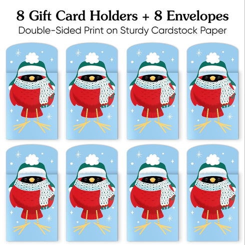 Pack, Set 8 Big Dot of Happiness Winter Birds Gift Card Holders with Envelopes, Winter Holiday Party Cash Money Holders