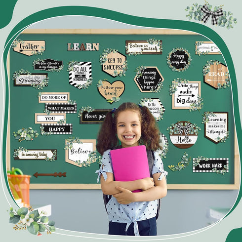 Bulletin Board Decoration Eucalyptus Classroom Posters, Positive Sayings Inspirational Motivational Decor Set for