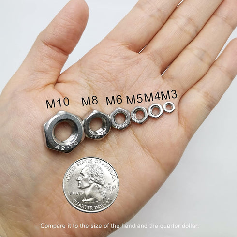 210PCS 304 Stainless Steel Hex Nuts Assortment Kit - 6 Sizes DIN 934 (M3 M4 M5 M6 M8 M10) for Professionals, Repairmen,