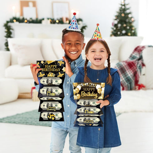 LUCKYQUBE 2pcs Happy Birthday Party Money Envelope for Cash Black Gold Birthday Party Cash Gifts Surprise Money or Gift