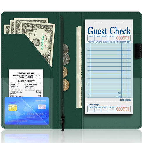 bvya 5x9 Inch Server Book for Waitress, Server Book with Zipper Pocket, Solid Candy Sweet Leather Server Wallet