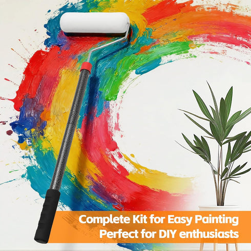 6 Paint Roller Brush Kit, FT Paint Roller Extension Poles Multi-Function Paint Roller Kit with Brush Stainless Steel