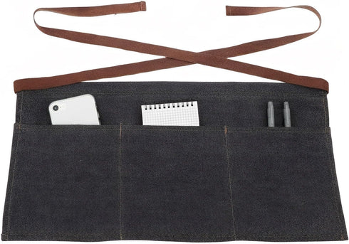 Toyvian Durable Denim Waist Apron with 3 Pockets Unisex, Short Half Server