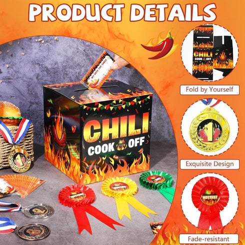 67 60 3 3 Qyeahkj Pcs Chili Cook off Contest Ballot Box Includes Pcs Voting Cards and Pcs Trophy Award Ribbons, Pcs