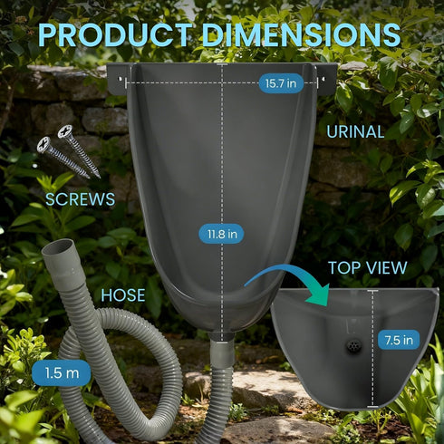 Waterless Urinal with Hose - UV Resistant Outside Urinal, Outdoor Plastic Urinals, Outdoor Toilet, Garage Urinal, Urine