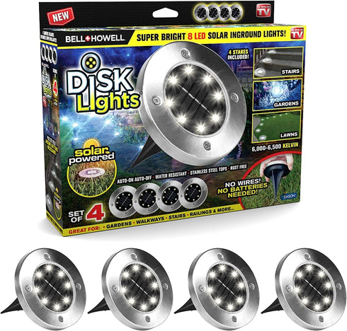 Bell+Howell Disk Lights Deluxe Super Bright 8-LED Bulbs Solar-Powered Auto On/Off Outdoor