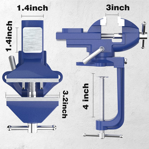Shangyoyi 2-in-1 3.2"- 360 Bench Vise For Workbench Multi-functional Portable Swivel Base Bench Clamp On Vice/Table