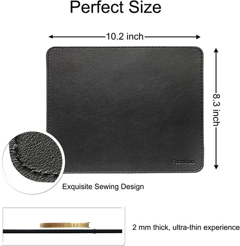 Leather Mouse Pad - Double Side Wood Mouse Pad, Waterproof Ultra Thin with Stitched Edge, 10.2 x 8.3 Inch, 1 Pack