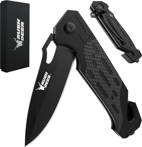 Rush Deer Pocket Knife, Folding Knife with Clip, Glass Breaker, EDC Utility Knife for Outdoor